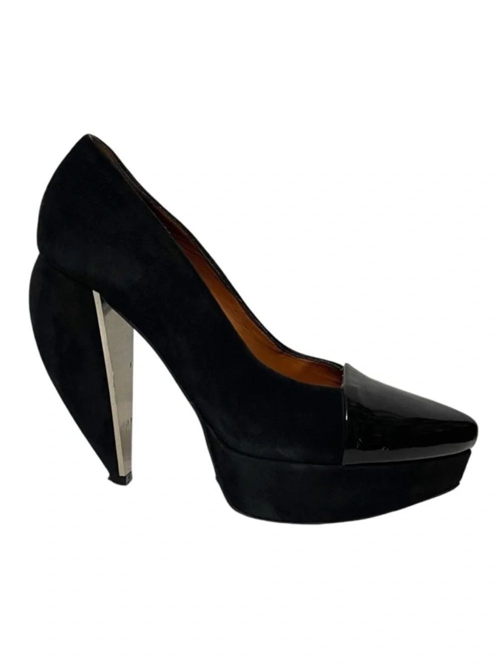 LANVIN Suede Patent Leather Platform Heel Pumps 37